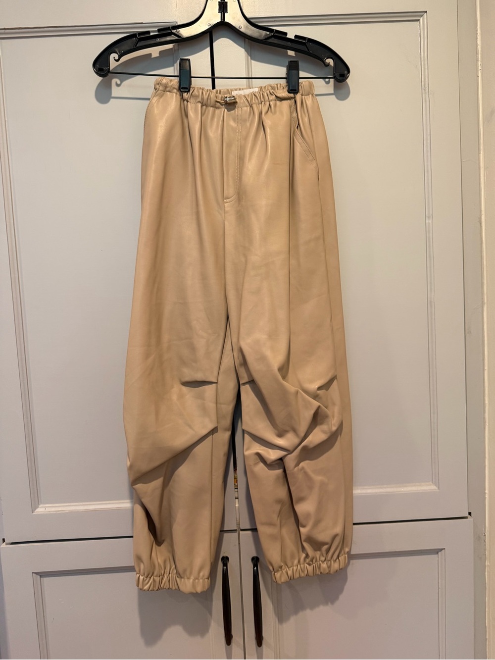 Zara Girls Taupe Faux Leather Jogger Pants Size 13-14